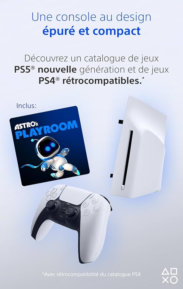Console au design épuré et compact, Astro's Playroom inclus, rétrocompatible avec le catalogue PS4